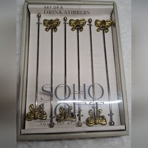 Soho Loft Gold Bow Drink Stirrers Set of 6